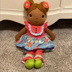 Handmade Doll with Floral Dress and Green Shoes